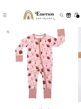 Emerson and Friends Pink Football-Print Zip One-Piece Footie